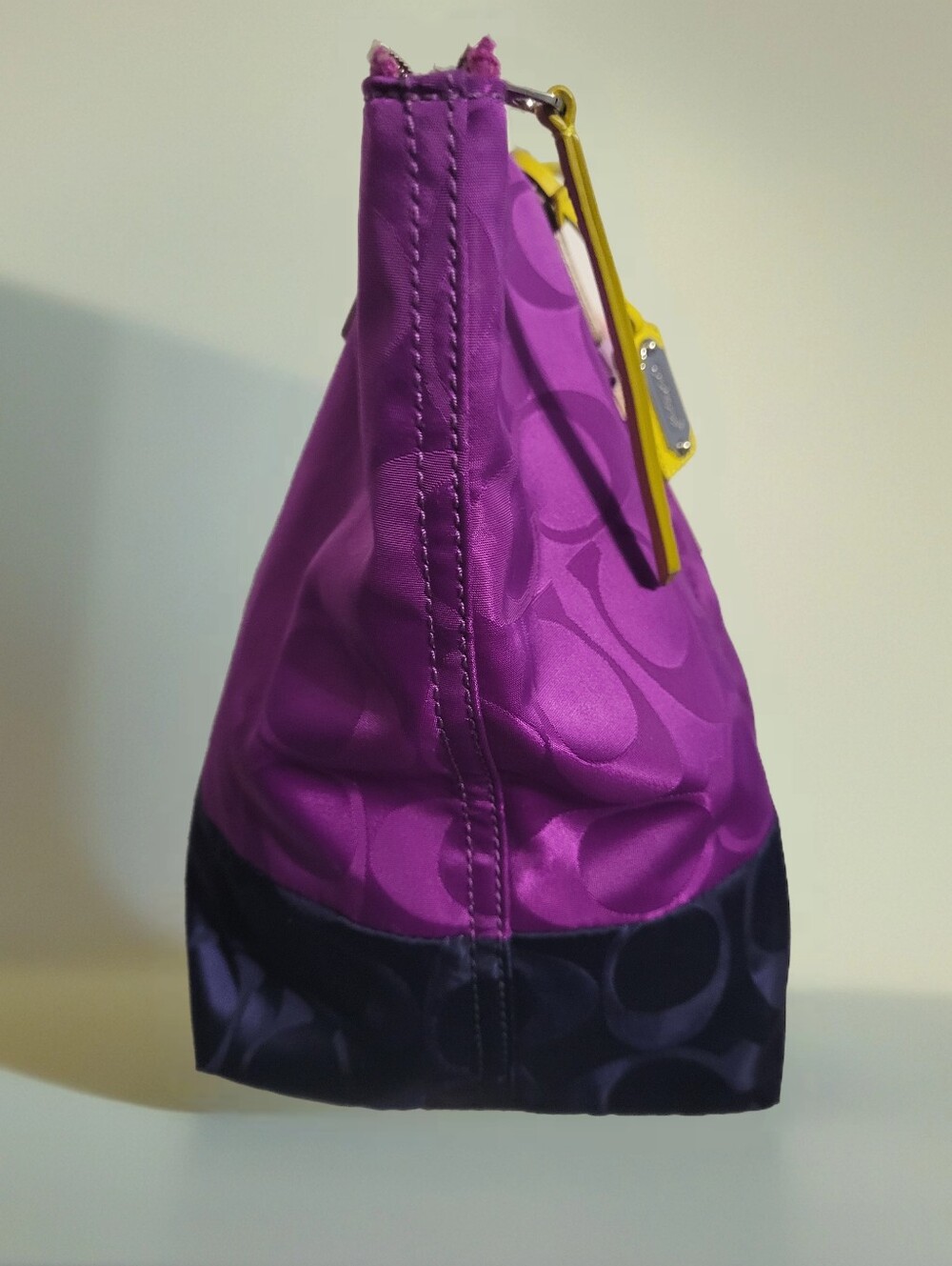 Coach Weekend Signature Colorblock Nylon East/ West Tote. Magenta/ Deep Purple - Picture 3 of 10
